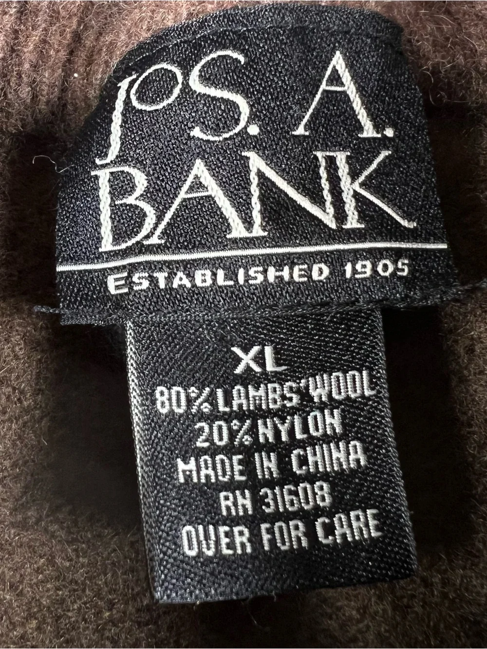 Jos A Bank Sweater Brown Quarter Zip LambsWool Blend Men's XL